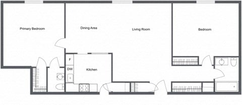 Floor plan for 2 beds, 1.5 baths, 1200 sqft